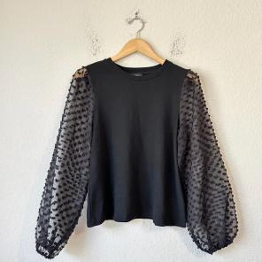 Maeve Black Sheer Sleeve Top